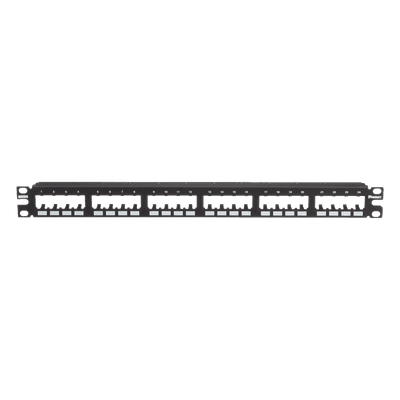 Panel de Parcheo Modular / 24 Puertos / 1UR / Montaje al Ras / 19" o 23" / Sin Blindaje / CRS y ABS