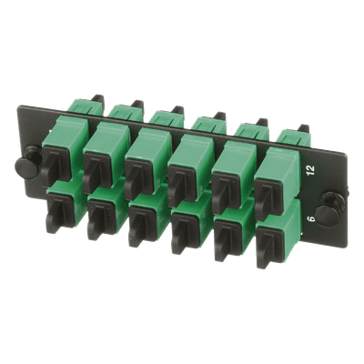 Placa Acopladora de Fibra Óptica / 12 Conectores SC/APC / Monomodo OS1/OS2 / Color Verde / Cerámica Zirconia