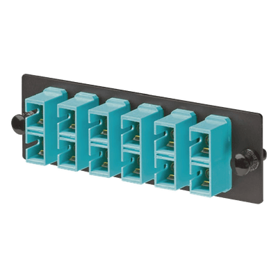 Placa Acopladora de Fibra Óptica / 6 Conectores SC Duplex (12 Fibras) / Multimodo OM3/OM4 / Color Aqua / Alta Densidad