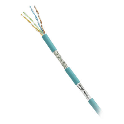 Bobina de Cable Blindado SF/UTP Categoría 5e de 4 Pares, Uso Industrial con Resistencia al Aceite y Rayos UV, Multifilar 24/7 (Flexible), Color Azul Cerceta, Bobina de 305 Metros (1000 Pies)