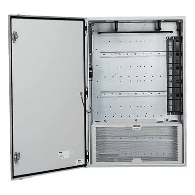 Gabinete de Zona de Red / Montaje en Pared / 2 Switches Industriales / IP66 / UL Tipo 4/12 / Rieles DIN / Puerta Reversible