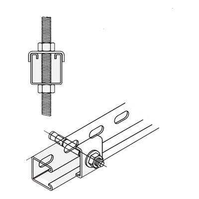 Tope Unicanal / Forma U / Tornillo 3/8" (9.5 mm) / Acero Galvanizado / Carga Pesada