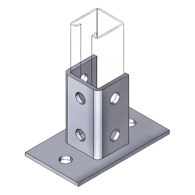 Base de Montaje Cuadrada / 4 Perforaciones / Acero Galvanizado / Perfil Sencillo Industrial
