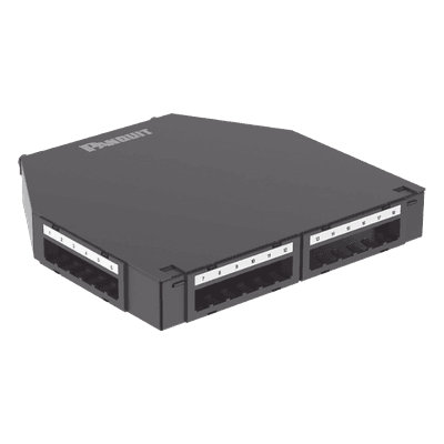 Caja de Consolidación / 24 Puertos Mini-Com / Aluminio / Instalación Piso o Pared / 1.7 in (43 mm) Profundidad Mínima
