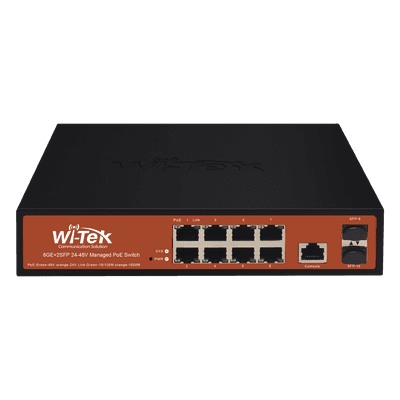 Switch Administrable de 8 puertos Gigabit Ethernet con PoE 802.3 af/at y 24V Pasivo + 2 SFP Gigabit, 150 W