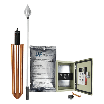 Kit de Pararrayo / Protección 160 m (524.9 ft) de Diámetro / Punta Aluminio / Mástil 1.2 m (3.9 ft) / Electrodo 100 A / Mejorador de Suelo 11 kg