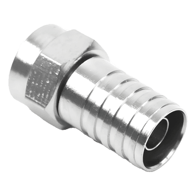 Conector F Macho, Plegable de Doble Blindaje para cable RG-59, Cuerpo de Bronce Niquelado.