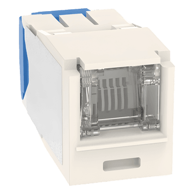 Conector Jack RJ45 Estilo TG con Ventana, Mini-Com, Categoría 6A, de 8 Posiciones y 8 Cables, Color Blanco