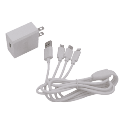 Cargador de pared USB de 5 Vcc 2A / Multi-puertos / USB-C / Micro USB / Tipo C / Lightning (iPhone) / Extensión de cable 1.2 metros