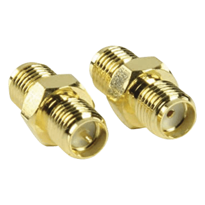 Adaptador Coaxial en Línea / SMA Hembra Inverso a SMA Hembra / Cuerpo Bronce Chapado en Oro / Aislante Teflón