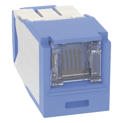 Conector Jack RJ45 Estilo TG con Ventana, Mini-Com, Categoría 6A, de 8 Posiciones y 8 Cables, Color Azul
