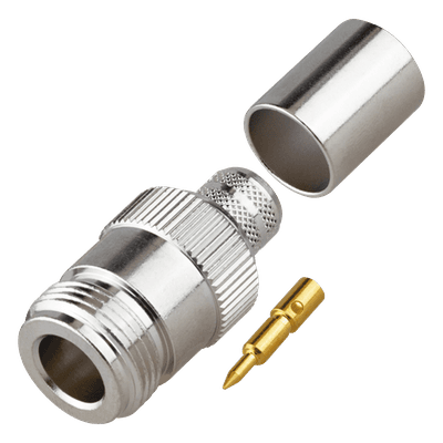 Conector RF Coaxial / N Hembra Inverso / Anillo Plegable / Cables RG-8/U, 9913, LMR-400 / Grupo I / Níquel-Oro-Teflón
