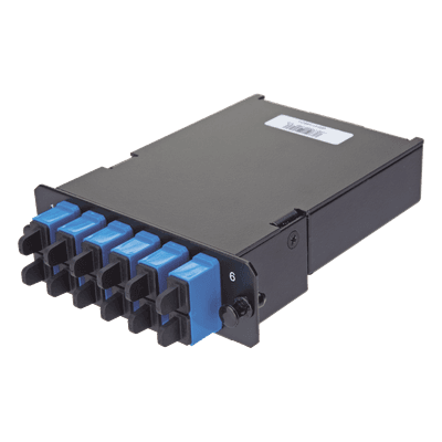Placa Acopladora de Fibra Óptica / 12 Fibras Monomodo OS2 / 6 Conectores LC Duplex / Pérdida de Inserción ≤0.35 dB / Color Azul TIA/EIA-568-C.3