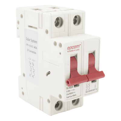 Interruptor Termomagnético 2P / 40 A / 800 V CC / Curva C / 6 kA / Riel DIN