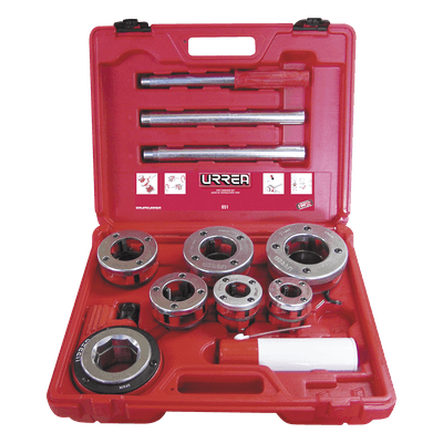 Juego de Tarraja para Tubo / 9 Piezas / Rosca Derecha NPT 1/2" a 2" / Portafolio Plástico Rígido / Incluye Aceite Lubricante