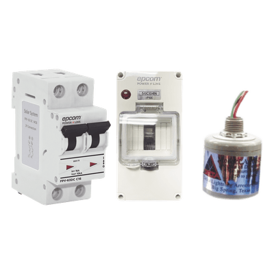 Kit Centro de Carga DC / 800 Vcc / 32 A / 2 Polos / Supresor de Descargas / 5 ns / Sistemas Fotovoltaicos