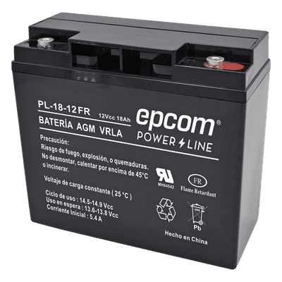 Batería 12 Vcc / 18 Ah / UL / AGM-VRLA / Retardante a la flama / Para uso en equipo electrónico,Alarmas de intrusión / Incendio/ Control de acceso / Video Vigilancia / Terminales tipo M5 ( HEX ) / Cargador recomendado CHR-80.