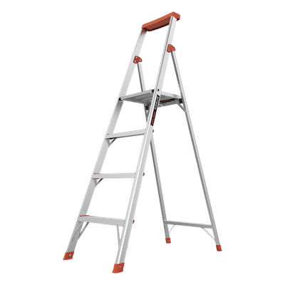 Escalera de Aluminio / 4 Peldaños / 1.8 m (5.9 ft) / Plataforma con Bandeja / Diseño Compacto