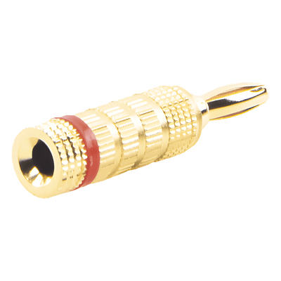 Conector Banana / Tipo Tornillo / Chapado en Oro 24K / 12 AWG Máx / Polaridad Codificada / 1 Pieza Roja
