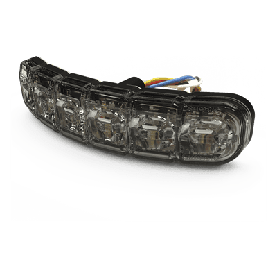 Luz de Advertencia Direccional Flexible / 12 LED Duales / Rojo/Blanco / Montaje Curvo hasta 120° / IP69K / IP67 / SAE Clase I y II / 12-24V / 69 Patrones de Destello