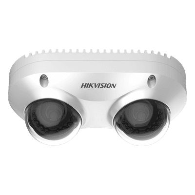 PanoVu Series / Lente Dual de 5 Megapixel / 2 Lentes Fijos de 2.8 mm / Recomendado para Pasillos o Esquinas / IP67 / IK10 / PoE / WDR 120 dB / 10 mts IR / Entrada y Salida de Audio y Alarma / MicroSD