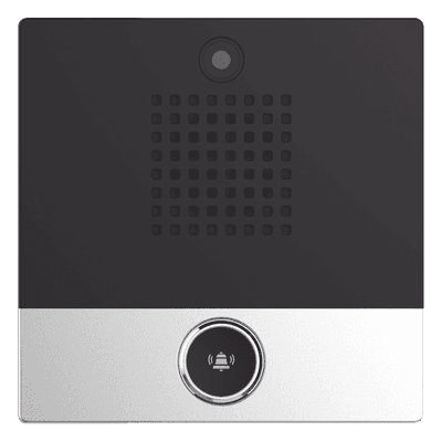 Mini video Intercomunicador para hotelería y hospitales, con diseño elegante, PoE, cámara 1Mpx, 1 botón, 1 relevador integrado de salida y entrada.