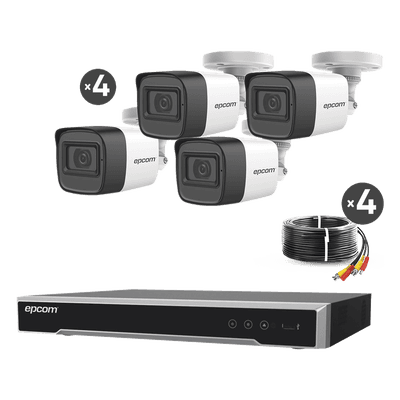 Kit TURBOHD 5 Megapixel / DVR 4 Canales / 4 Cámaras de 5 Megapixel con Micrófono Integrado / 4 Cables 18 Metros / Fuente de Poder Profesional