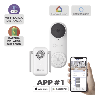 Timbre con Cámara Wi-Fi (Doorbell) de Batería Recargable  / Libre de Cables / Uso Exterior Con Protección (IP65) / Cámara 3 Megapíxel / Llamada a la App / Incluye Timbre Para Interior Con Timbres Seleccionables / Ranura