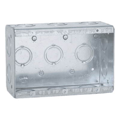Caja Multigang / 3 Gangs / Profundidad 2.5 in / 16 Entradas 1/2" y 3/4" / Capacidad 47.8 in³ / Acero Galvanizado / UL Listed