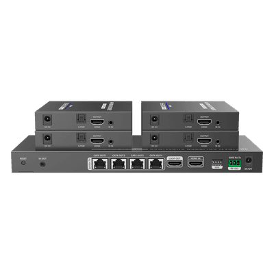 Kit Divisor y Extensor HDMI / Divide 1 Fuente HDMI a 4 Pantallas / Extiende la señal HDMI hasta 70 m / Resolución 4K @ 60 Hz/ Cat 6/6a/7 / IPCOLOR / CERO LATENCIA / Uso 24/7 / Puerto S/PDIF / EDID / RS232 / Salida Loop / Alimente solo el Tx