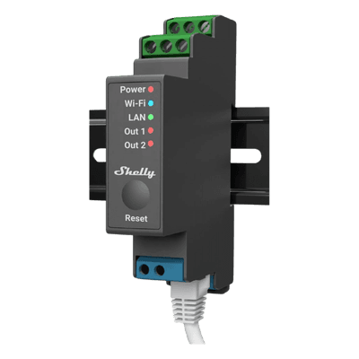 Relevador Inteligente / 2 Canales / 16A por Canal / Wi-Fi, Bluetooth y Ethernet / Montaje en Riel DIN / Control Local y Remoto