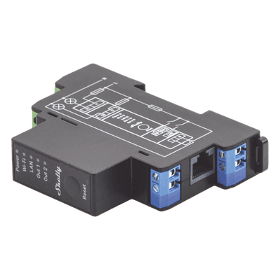 Relevador Inteligente / 2 Canales / 16 A por Canal / Wi-Fi 2.4 GHz / Bluetooth / Ethernet / Medición de Consumo AC / Montaje Riel DIN