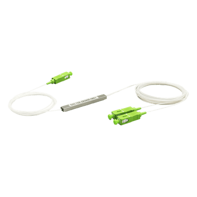 Divisor Óptico PLC / 1x2 / Conector SC/APC / Longitud de Onda 1260-1650 nm / Pérdida de Inserción 4.2 dB / Rango de Temperatura -40 a 85 °C