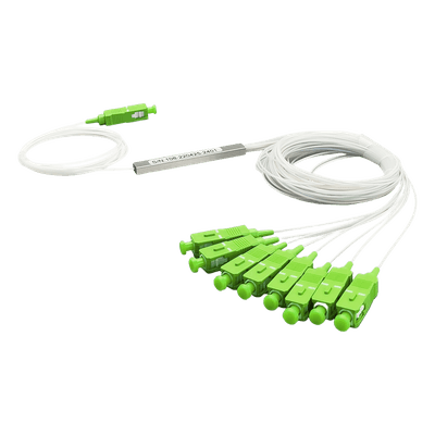 Divisor Óptico PLC / 1x8 / Conector SC/APC / Longitud de Onda 1260-1650 nm / Rango -40 a 85°C / Pérdida de Inserción 10.7 dB