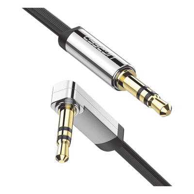 Cable Auxiliar Plano / 2 m (6.6 ft) / Conector 3.5 mm Macho-Macho / Ángulo 90° a Recto / Audio Estéreo Hi-Fi