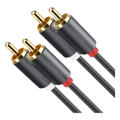 Cable de Audio 2 RCA Macho a 2 RCA Macho / 5 Metros (16.40 Pies) / Color Negro / Alta Calidad / Anillos de Goma para Asegurar un Agarre Firme al Instalar o Quitar el Cable