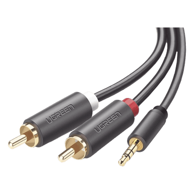Cable Adaptador de 3.5mm Macho a 2 RCA Macho / 3 Metros (9.84 Pies) / Color Gris / Blindaje Múltiple / ABS / Alta Calidad