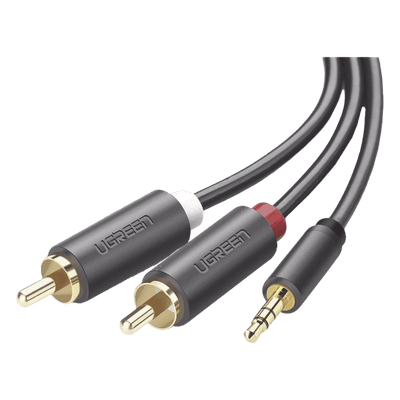 Cable Adaptador de 3.5mm Macho a 2 RCA Macho / 5 Metros (16.40 Pies) / Color Gris / Blindaje Múltiple / ABS / Alta Calidad