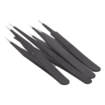 Juego de Pinzas Antiestáticas / 4 Piezas / Plástico Carbonizado / 12.3 cm / 17 g