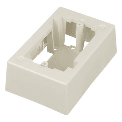 Caja de Pared Superficial / ABS Resistente / 5.09 x 3.34 x 1.75 in / Salidas 1/2, 3/4, 1 in / Blanco Mate
