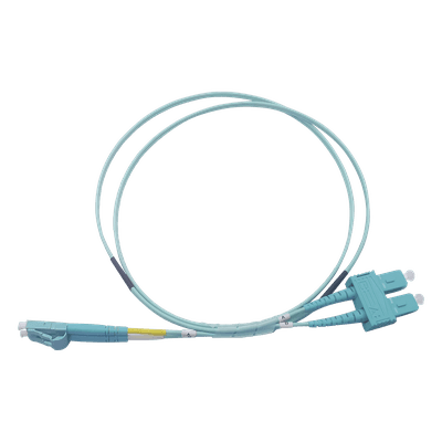 Jumper de Fibra Óptica / Multimodo OM3 50/125 / LC-SC Dúplex / OFNR Riser / 2.0 mm / 2 m (6.56 ft) / Aqua