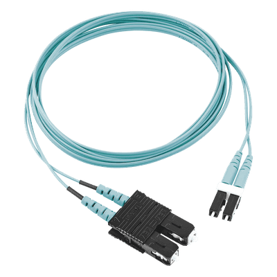 Jumper de Fibra Óptica / Multimodo OM3 50/125 / LC-SC Duplex / OFNR Riser / Aqua / 30 m (98.43 ft)