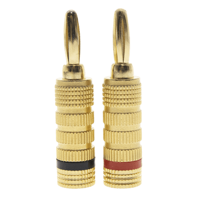 Kit Conector Banana / Tipo Tornillo / Chapado en Oro 24K / 12 AWG Máx / Polaridad Codificada / 2 Piezas