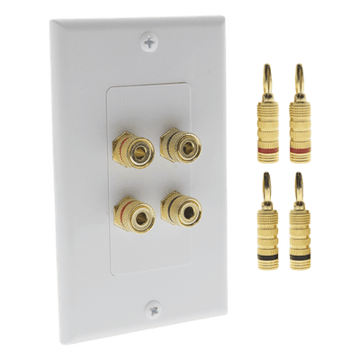 Placa de Pared para Altavoz / 2 Altavoces / 4 Postes Banana / Conectores Chapados en Oro / 75 x 115 x 15 mm / Sin Soldadura