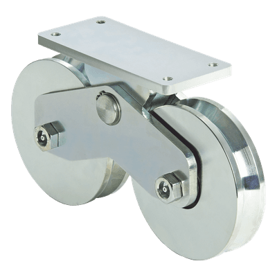 Rueda Doble para Puerta Corrediza / 16 cm / 1920 kgf / Canal V / Acero Galvanizado / 15.10 kg