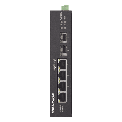 Switch Industrial No Administrable Gigabit / 3 Puertos Gigabit PoE+ (30 W) + 1 Puerto Gigabit PoE++ (60 W) / 2 Puertos SFP / 65 W Total / 48 a 57 VCD / Ideal para Proyectos / 300 Metros de Distancia