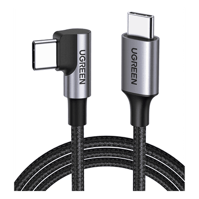 Cable USB-C a USB-C | 1 Metro (3.28 Pies) | Conector con Ángulo Recto de 90° | Carga Rápida de hasta 60W | 480 Mbps | PD3.0 | QC4.0/3.0/2.0 | FPC | AFC | Protección Integrada | Caja de Aluminio | Nylon Trenzado | Color Negro
