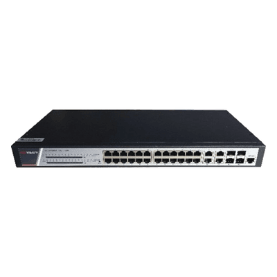 Switch Gigabit PoE+ / Administrable / 24 Puertos 1000 Mbps PoE+ / 4 Puertos 1000 Mbps + 4 Puertos SFP de Uplink / 370 Watts / Soporta IGMP