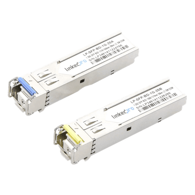 Transceptor Óptico SFP Bidireccional / Monomodo 1310 & 1550 nm / 1.25 Gbps / 1000BASE-BX / LC/UPC Simplex / DDM / Alcance 20 km (65,616 ft) / 2 Piezas