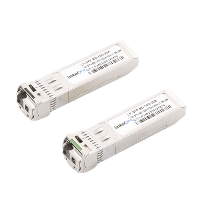 Transceptor Óptico SFP+ Bidireccional / 10 Gbps / Monomodo 1270/1330 nm / Alcance 20 km (65,616 ft) / LC/UPC Simplex / DDM / Hot-Pluggable / 2 Piezas